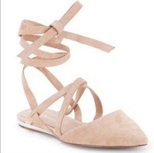 Suede Lace Up Ballet Flats, Bordeaux Color